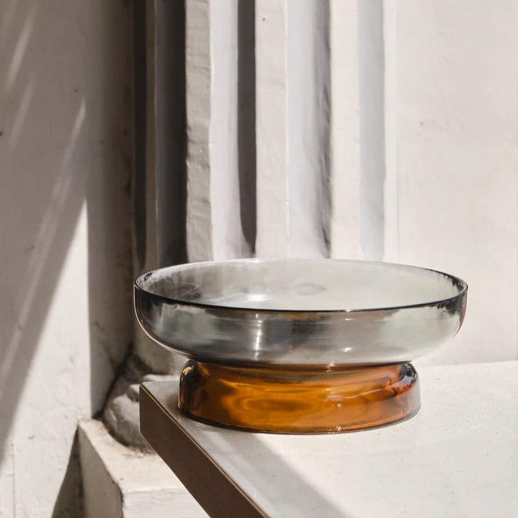 Grey and Amber crystal glass fruit plate