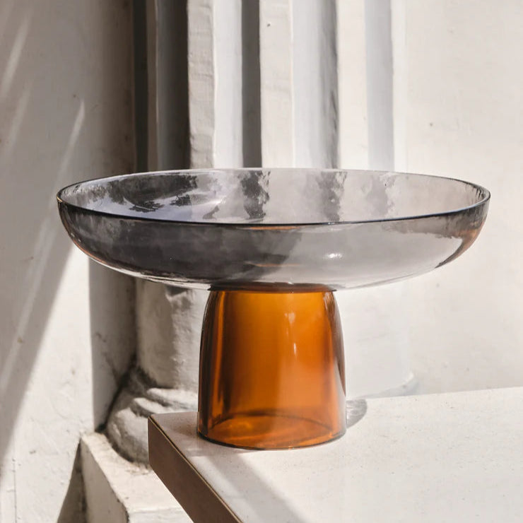 Grey and Amber crystal glass fruit plate