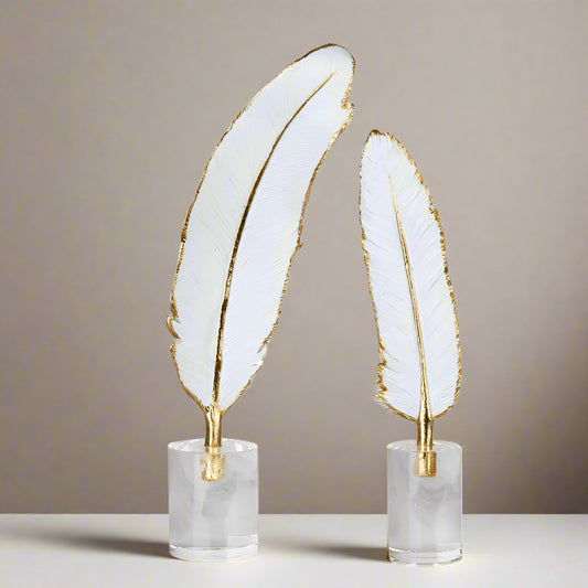 Gold-Edged White Feather Decorative Sculpture