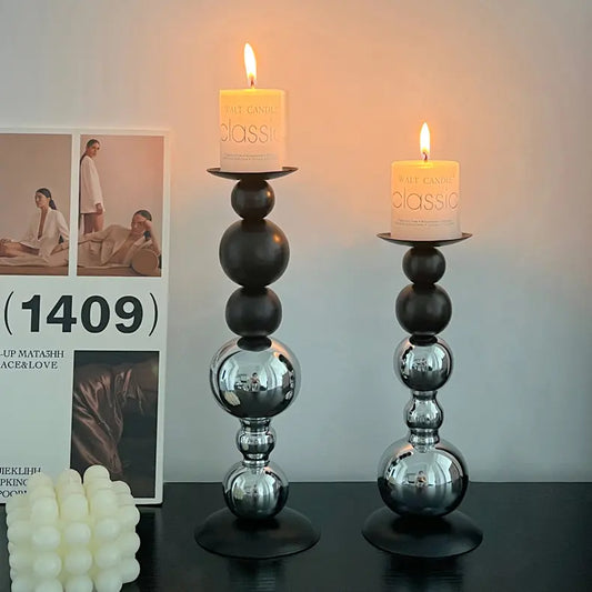 Modern black metal round
ball candle holder