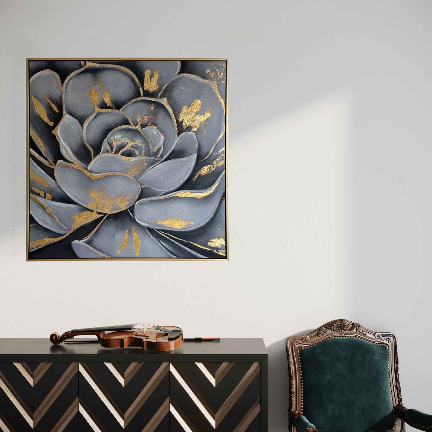 Grey & Gold Succulent Art Wall