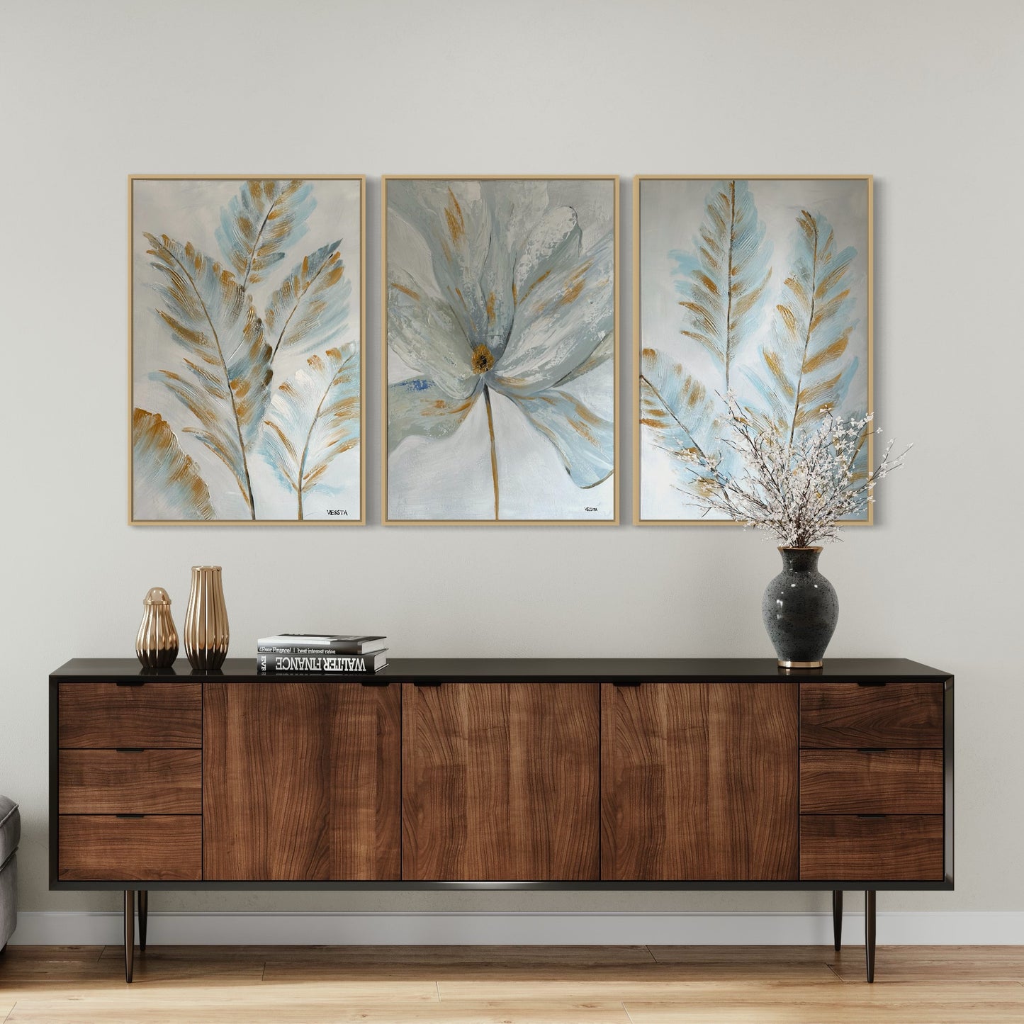 Serene Botanicals: Tranquil Blue and Gold Trio