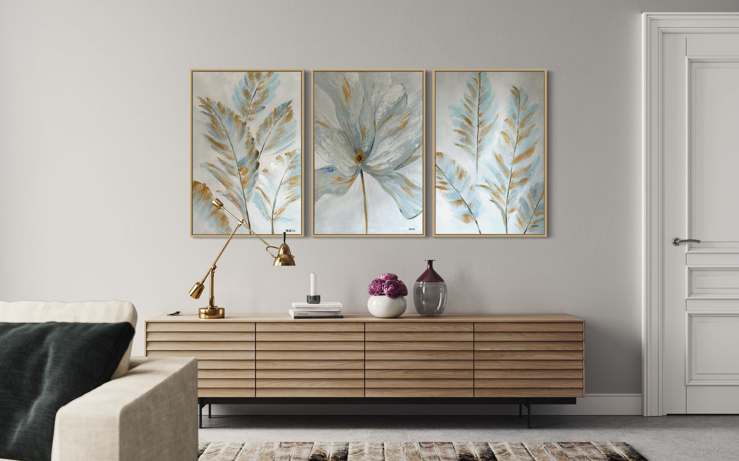 Serene Botanicals: Tranquil Blue and Gold Trio