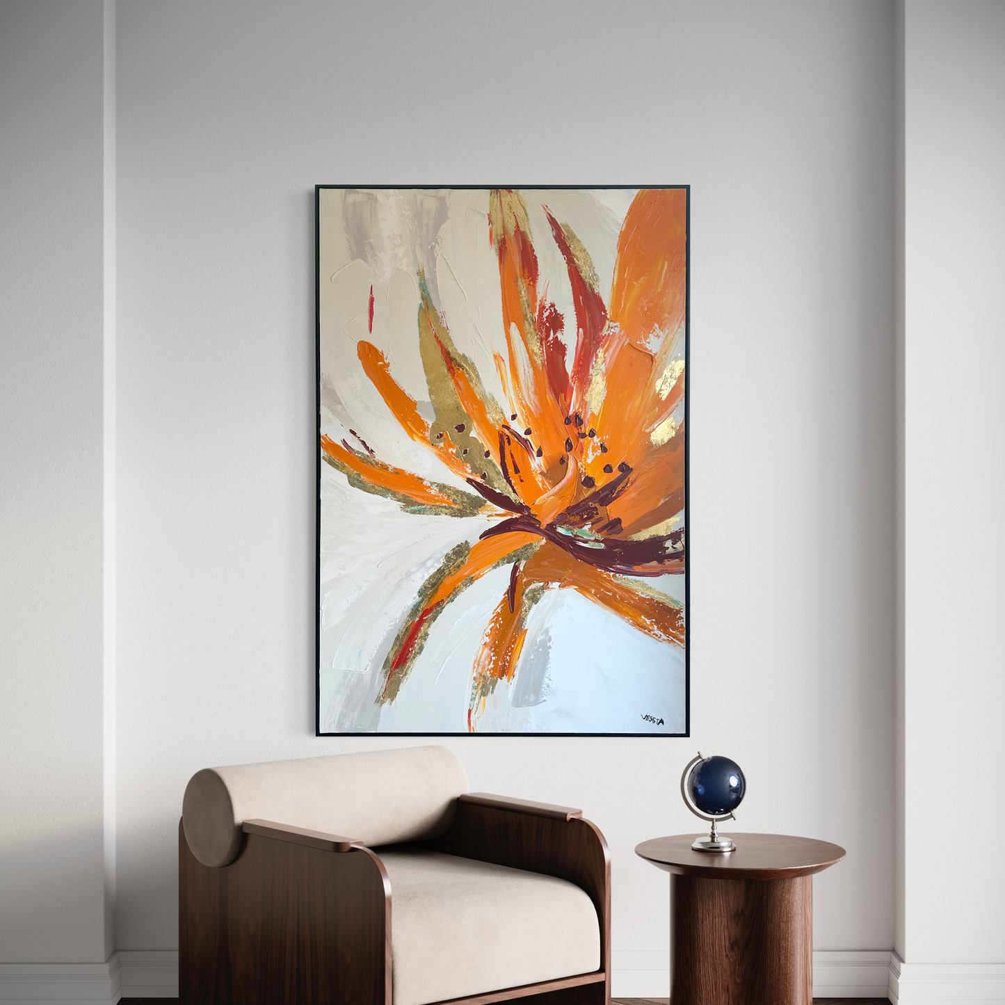 Floral Blaze: Abstract Burst of Orange and Gold