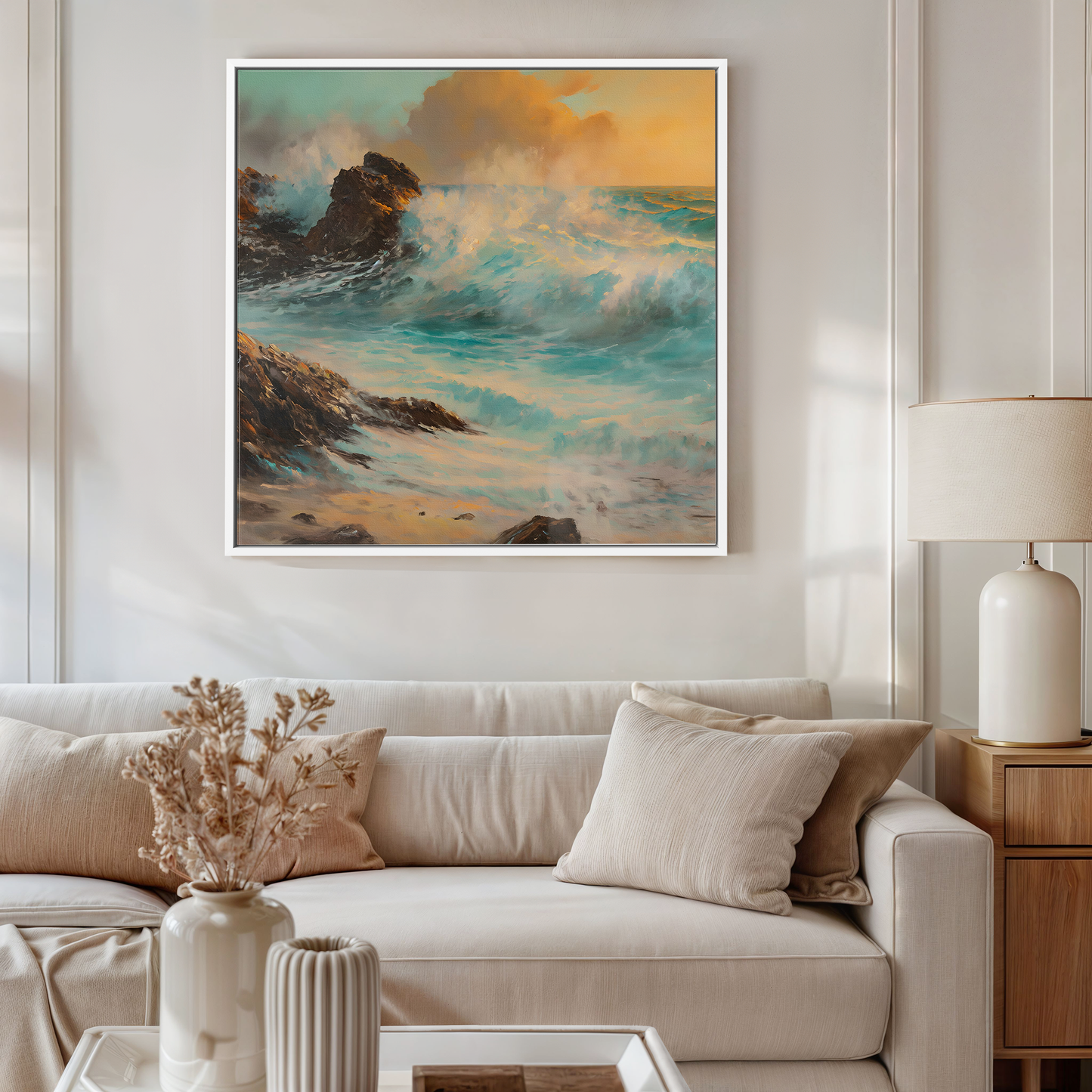 Turquoise Waves at Sunset - Canvas Print